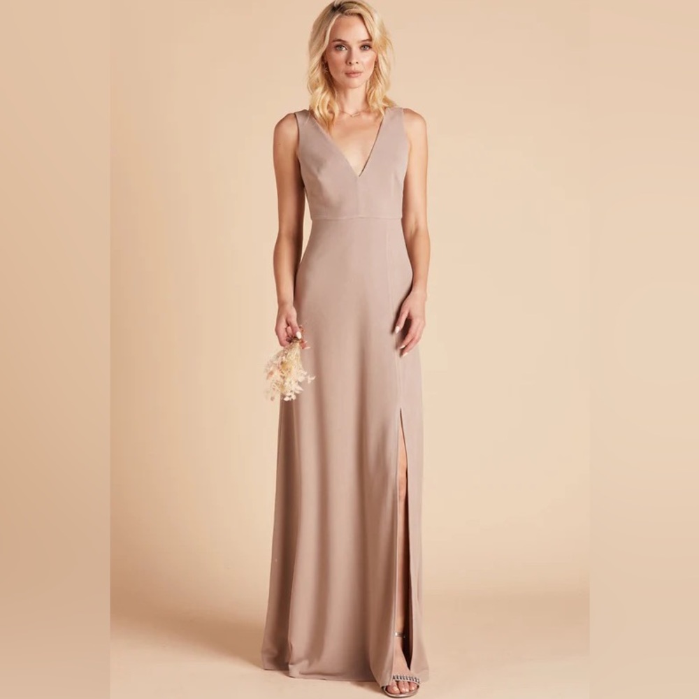 NWT Birdy Grey Dress SHAMIN DRESS CREPE TAUPE Medium Formal Gown Bridesmaid